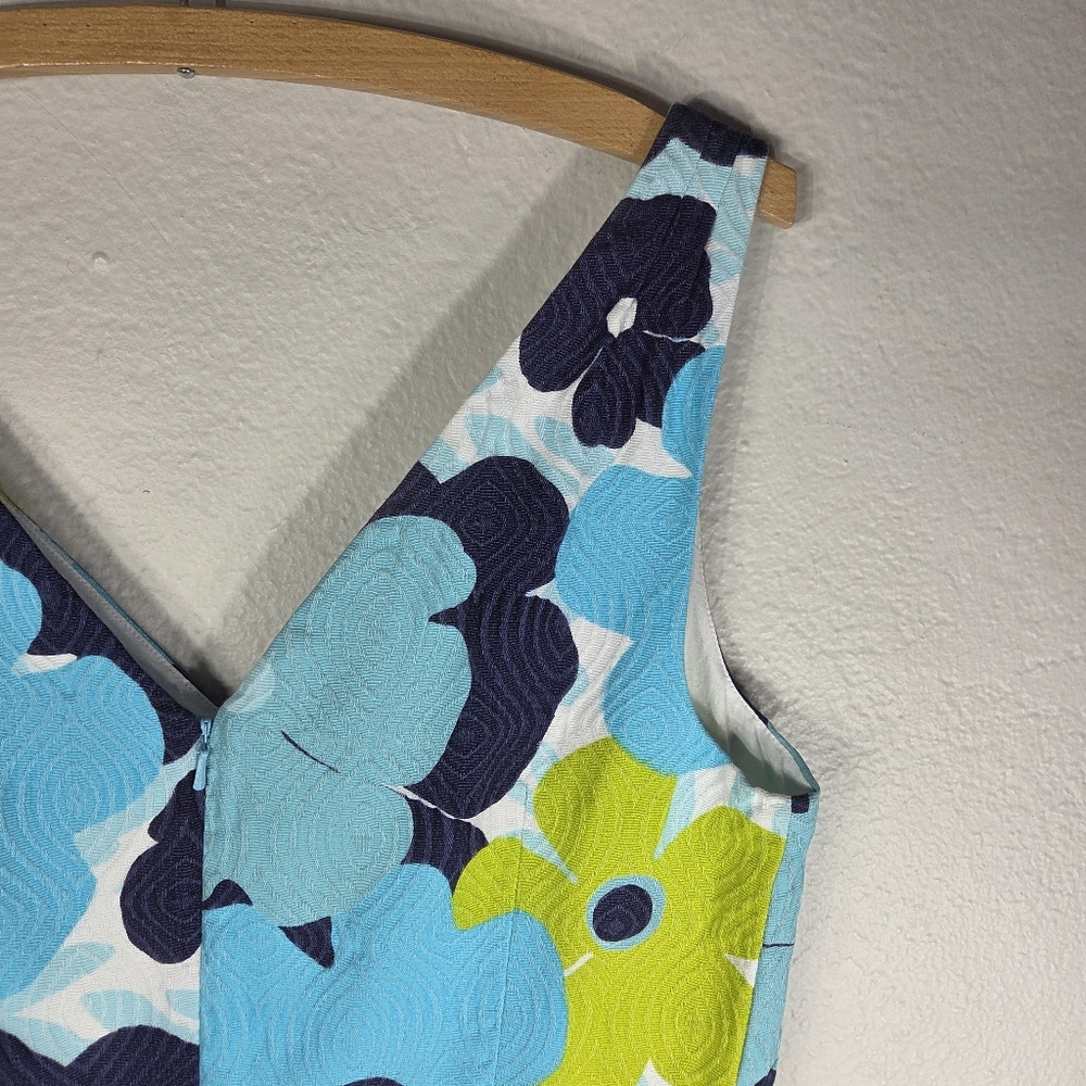 Lilly Pulitzer Kiki Shorely Shift Dress Size 12 Blue Pop Floral Jacquard V-Neck - Picture 7 of 13
